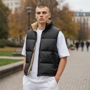 Vintage Jordan Craig Outerwear Reversible Puffer Vest Khaki Plaid Black 3XL